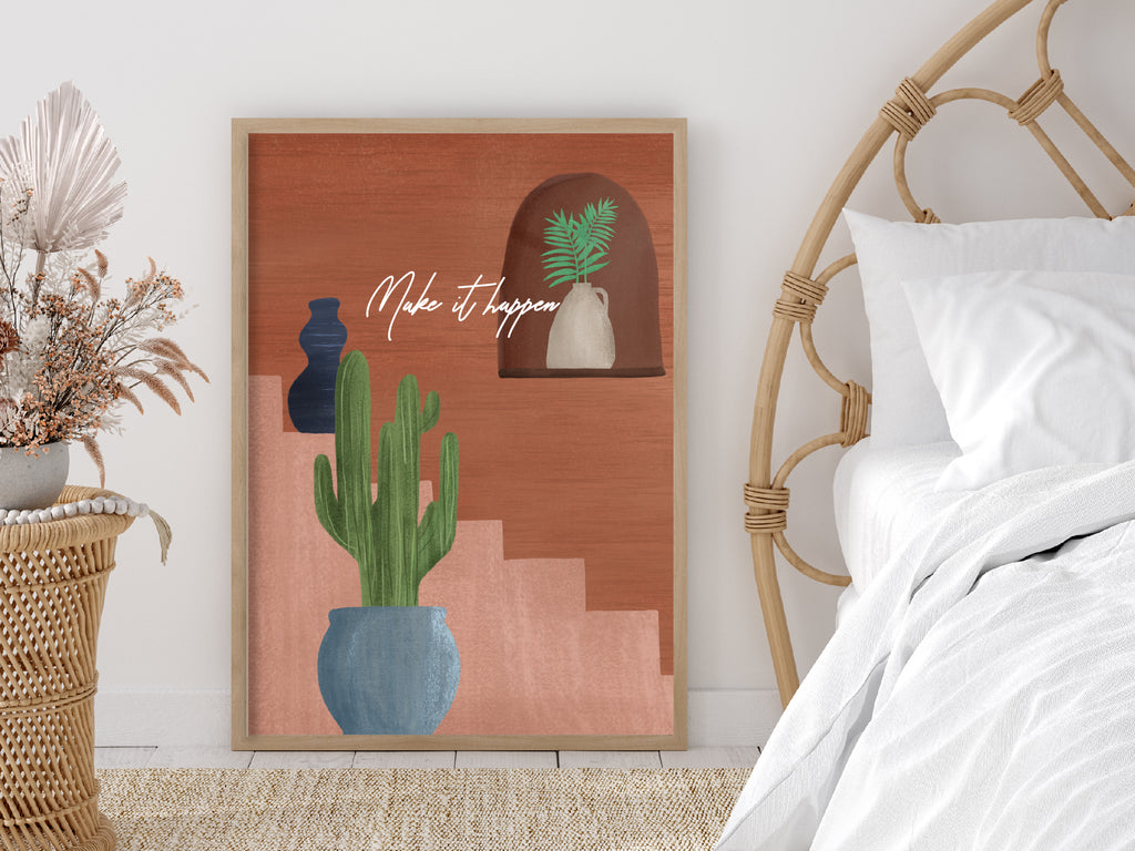 Art Print Poster - Terra Cotta Stairway (Customisable Text)