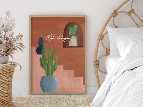 Art Print Poster - Terra Cotta Stairway (Customisable Text)