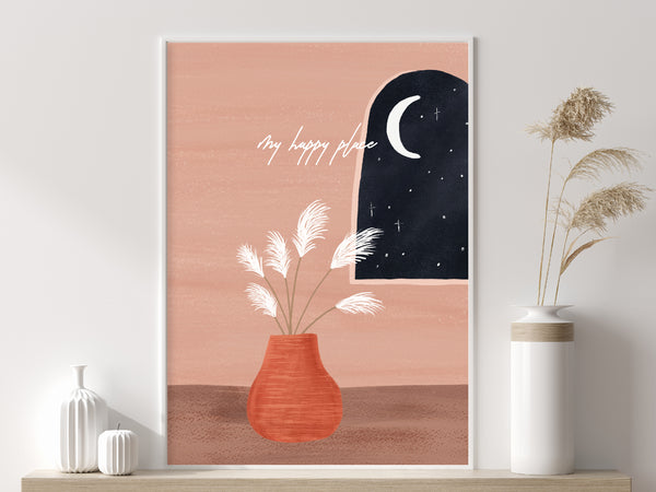 Art Print Poster - Moonlit Window  (Customisable Text)